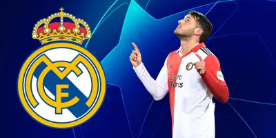 Fondo tomado de la UEFA Champions League, con Santi Giménez en primer plano.