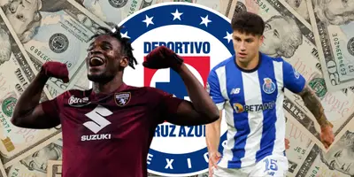 Foto de dólares tomada de Canva, con el escudo de Cruz Azul, Zapata y Sánchez.