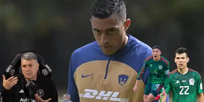Funes Mori en entrenamiento de Pumas; Tata Martino en conferencia; Edson y Lozano en partido. Foto: El siglo de torreón.