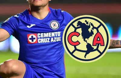 Futbolista de Cruz Azul y escudo del América/Foto Sol Yucatán.