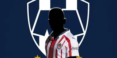 Futbolista incógnito de Chivas junto al escudo de Rayados / FOTO ESTO