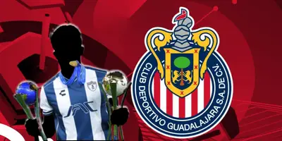 Futbolista incógnito de Pachuca junto al escudo de Chivas / FOTO X