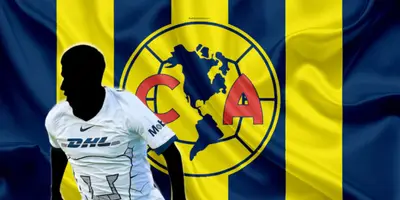 Futbolista incógnito de Pumas junto al escudo del América / FOTO ANDINA