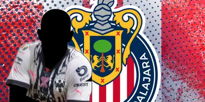 Futbolista incógnito de Rayados junto al escudo de Chivas / FOTO CERO A CERO