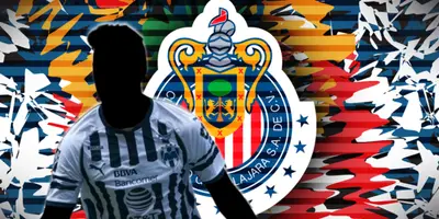 Futbolista incógnito de Rayados junto al escudo de Chivas / FOTO FUTBOL TOTAL
