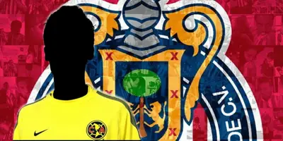 Futbolista incógnito del América junto al escudo de Chivas / FOTO MEDIOTIEMPO