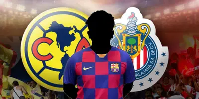 Futbolista incógnito del Barcelona junto a escudos de Chivas y América / FOTO FACEBOOK