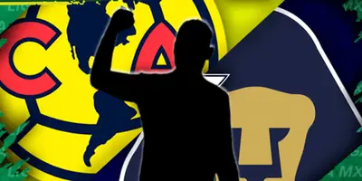 Futbolista incógnito junto a los escudos de América y Pumas / FOTO POSTA DEPORTES