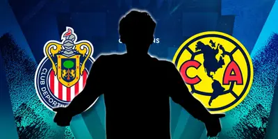 Futbolista incógnito junto a los escudos de Chivas y América / FOTO RÉCORD