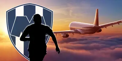 Futbolista incógnito junto al escudo de Rayados / FOTO LA GRADA