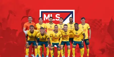 Futbolistas del América junto al logo de la MLS / FOTO CLUB AMÉRICA