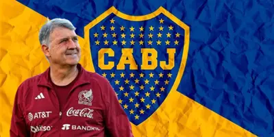Gerardo Martino junto al escudo de Boca Juniors / FOTO SOPITAS