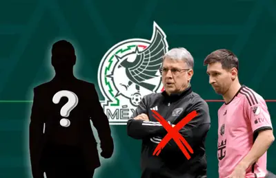 Gerardo Martino, Lionel Messi y silueta de entrenador con signo de interrogación/ Foto Pinterst.
