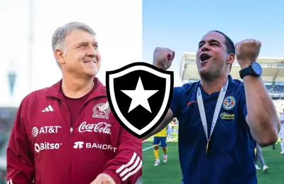Gerardo Martino y André Jardine con escudo del Botafogo/Foto Fox Deportes.