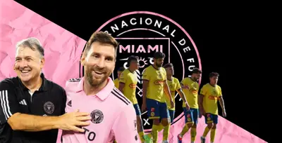 Gerardo Martino y Lionel Messi junto a jugadores del América / FOTO X