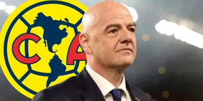 Gianni Infantino junto al escudo del Club América / FOTO CLARO SPORTS
