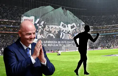 Gianni Infantino y silueta de futbolista/ Foto Récord.