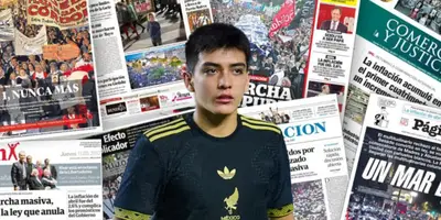 Gilberto Mora junto a diarios argentinos / FOTO QUINTO PARTIDO