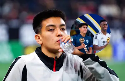 Gilberto Mora y Elías Montiel junto a Vinicius Jr./Foto Mexsport.