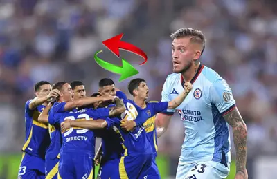 Gonzalo Piovi, fecha roja y verde y jugadores de Boca Juniors celebrando/Foto Superlíder.