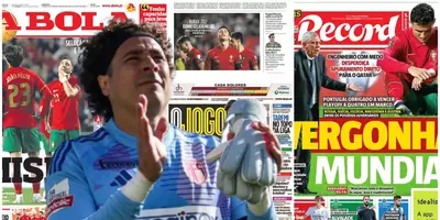 Guillermo Ochoa junto a diarios de Portugal / FOTO X