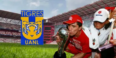 Héctor Mancilla junto al escudo de Tigres / FOTO TNT SPORTS
