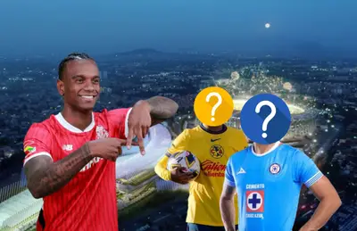 Helinho celebrando y jugadores de América y Cruz Azul ocultos/ Foto Mediotiempo.