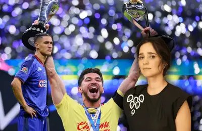 Henry Martín levantando trofeos, Julieta Venegas y Uriel Antuna/ Foto W Deportes.