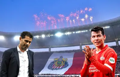 Hirving Lozano, junto a Fernando Hierro en el Estadio Akron/ Foto Chivas.