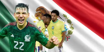 Hirving Lozano junto a futbolistas brasileños / FOTO MEDIOTIEMPO