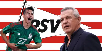 Hirving Lozano junto a Javier Aguirre / FOTO TV AZTECA