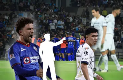 Ignacio Rivero celebrando y Leonardo Suárez/ Foto Cruz Azul.