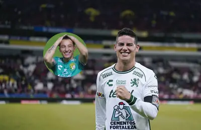 James Rodríguez celebrando y Andrés Guardado/ Foto Club León.