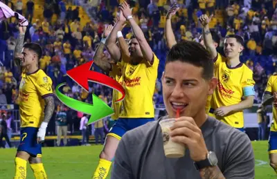 James Rodríguez, flechas rojas y verdes, jugadores del América/Foto ESPN.