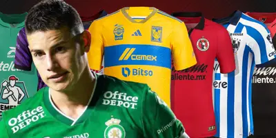 James Rodríguez junto a jerseys de la Liga MX / FOTO FUTBOLRED