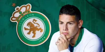 James Rodríguez junto al escudo del León / FOTO SEMANA