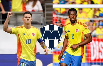 James Rodríguez y Carlos Cuesta con logo de Monterrey/Foto Notiicias 60 Segundos Colombia.