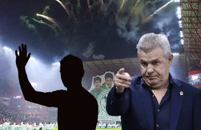 Javier Aguirre apuntando y silueta de futbolista/Foto Mexsport.