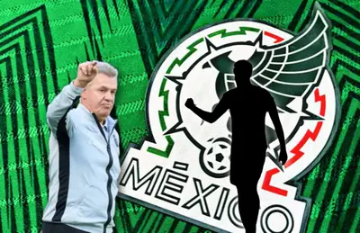 Javier Aguirre apuntando y silueta de jugador con pulo arriba/Foto ADN 40.