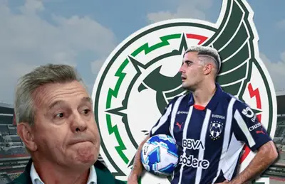 Javier Aguirre haciendo muecas y Germán Berterame sosteniendo balón/ Foto Fox Sports.