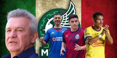 Javier Aguirre junto a Andrés Montaño, Fernando Beltrán y Jonathan dos Santos / FOTO X