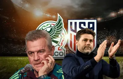 Javier Aguirre nervioso y Mauricio Pochettino aplaudiendo/Foto MegaNews MX.