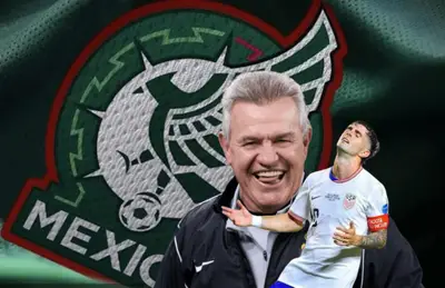 Javier Aguirre riendo y jugador de Estados Unidos/Foto Digital Link.