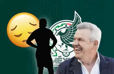 Javier Aguirre riendo y silueta de futbolista/ Foto TV Azteca.