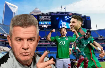 Javier Aguirre señalando, Henry Martín, Santiago Giménez y Julián Quiñones/ Foto Mundo Deportivo.