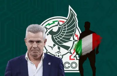 Javier Aguirre y silueta de futbolista/Foto TV Azteca.