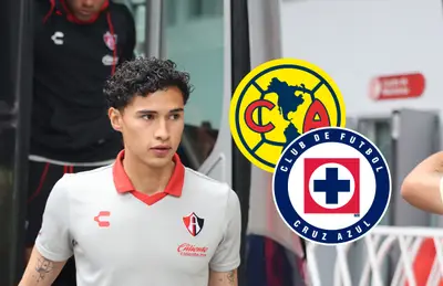 Jeremy Márquez y escudo de América y Cruz Azul/Foto Atlas.