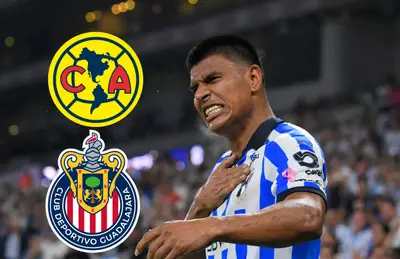 Jesús Gallardo celebrando, logos de América y Chivas/ Foto El Portal Deportivo.
