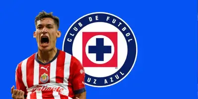 Jesús Orozco Chiquete junto al escudo de Cruz Azul / FOTO FÚTBOL TOTAL