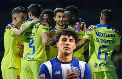 Jorge Sánchez y futbolistas del América celebrando/ Foto Club América.